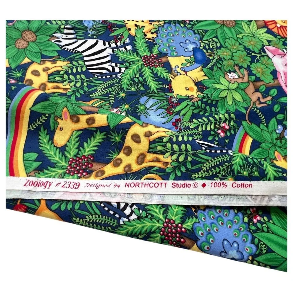 Zoology Jungle Animals Fabric 100% Cotton Northcott Studio 44” W x 35” L 7/8 YD